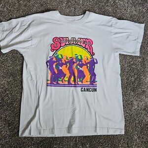 Summer Cancun Size XL White Retro Vacation/Party Short Sleeve Shirt